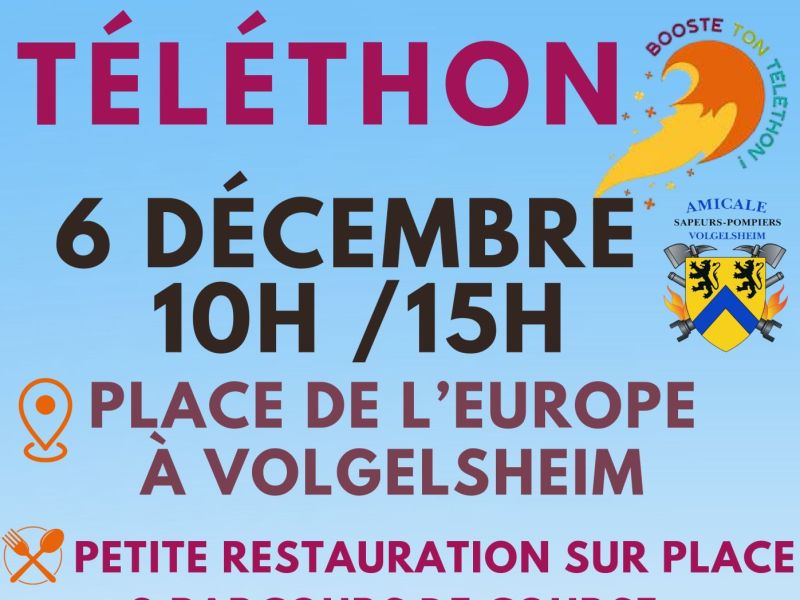 Téléthon samedi 06 décembre 10h/15h Place de l'Europe